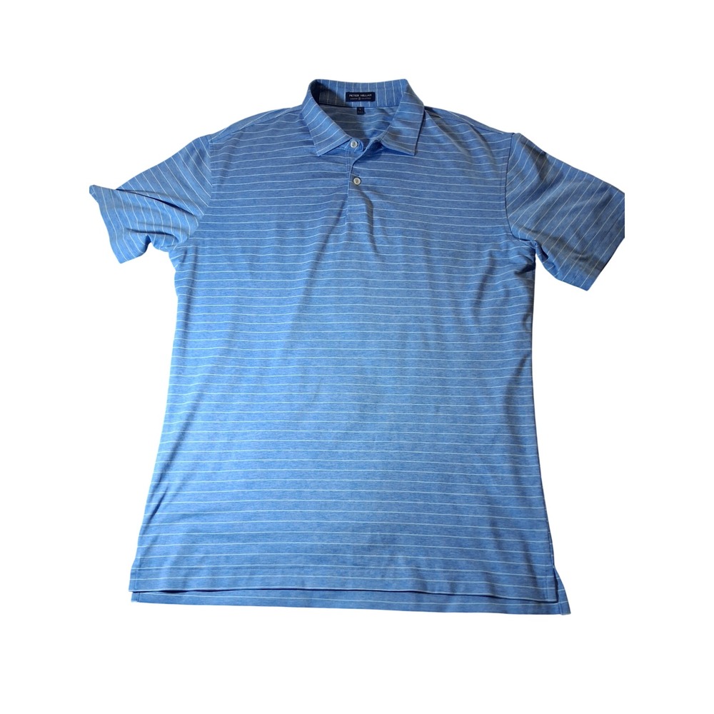 Peter Millar Crown Crafted Mens Large Blue Striped Performance Golf Polo Shirt